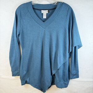 Soft Surroundings Top Madison Teal Tunic Sweater Asymmetrical Hem Sz PS